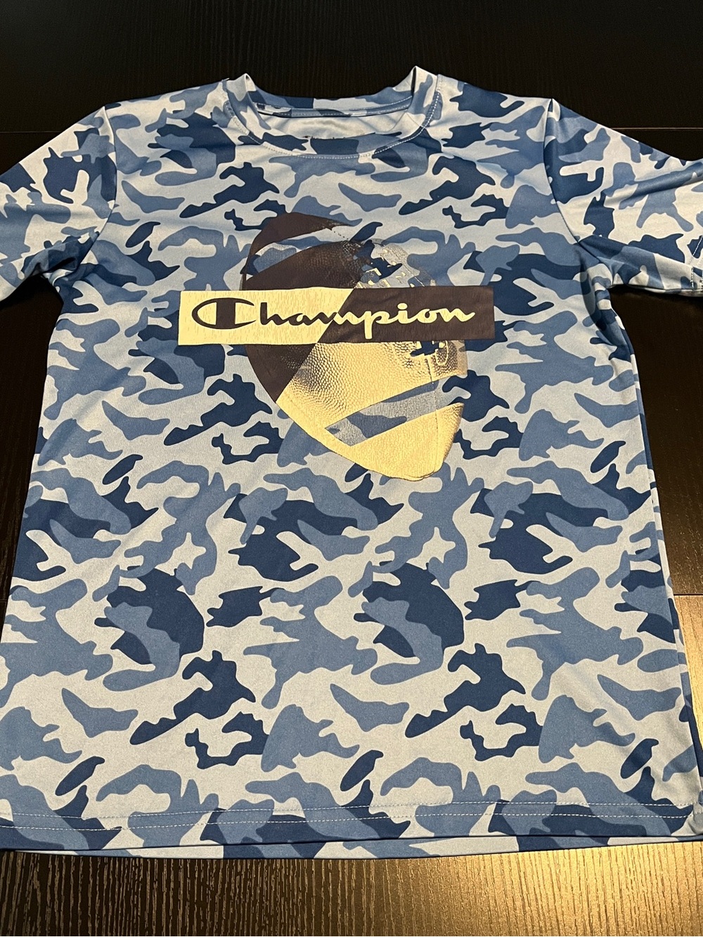 Champion Blue Camo Short-Sleeve Tee with Gold Logo